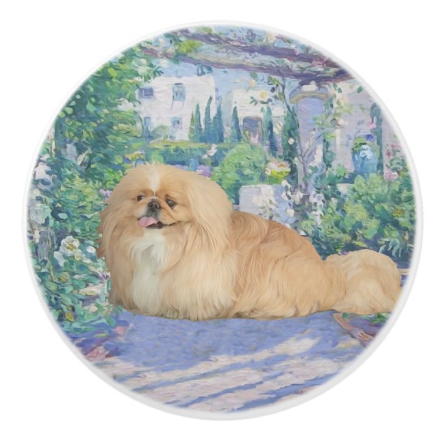 Pekingese Lavender Shade Ceramic Knob (Front)