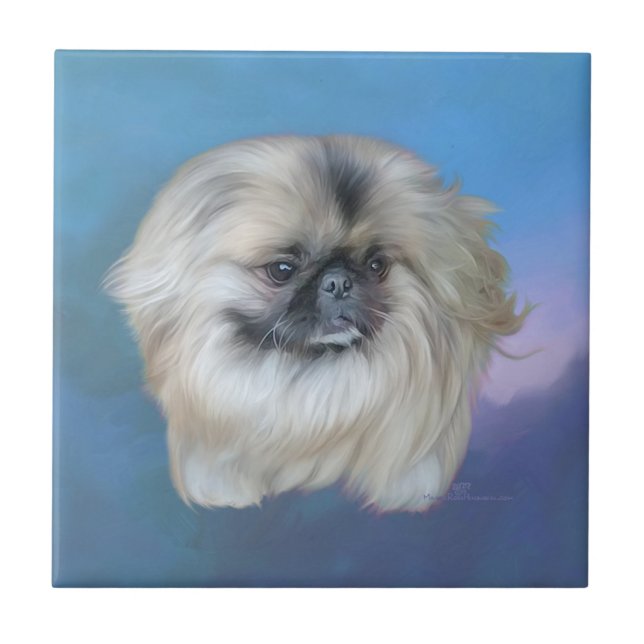 Pekingese Lily on Blue Tile (Front)