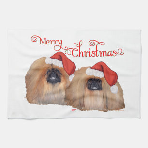 Pekingese Merry Christmas Kitchen Towel