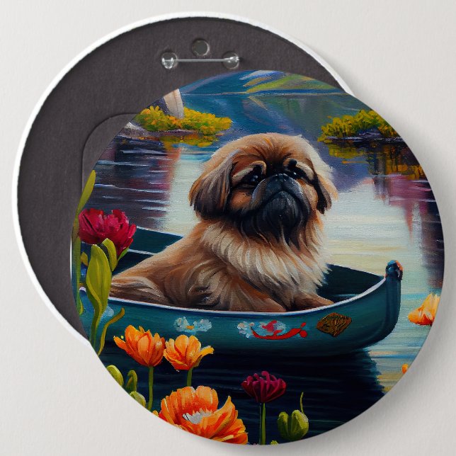 Pekingese on a Paddle: A Scenic Adventure 6 Inch Round Button (Front & Back)