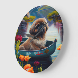 Pekingese on a Paddle: A Scenic Adventure Large Clock