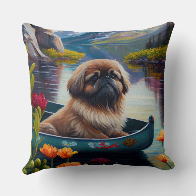 Pekingese on a Paddle: A Scenic Adventure  Throw Pillow (Back)