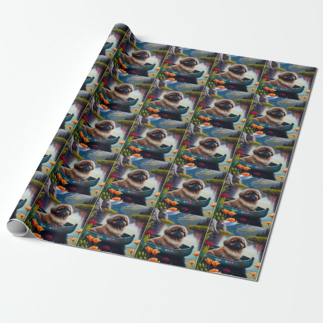 Pekingese on a Paddle: A Scenic Adventure Wrapping Paper (Unrolled)