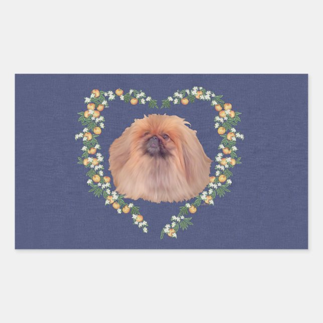 Pekingese Orange Blossoms Sticker (Front)