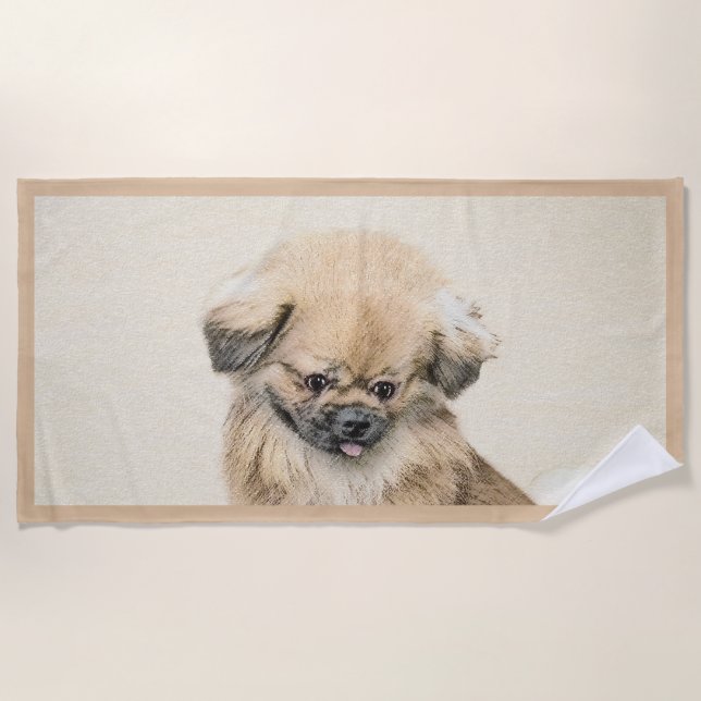 Pekingese Painting - Cute Original Dog Art Beach Towel (Front)