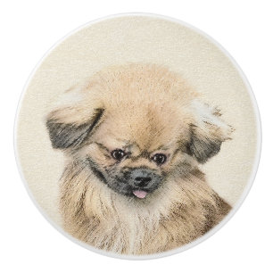 Pekingese Painting - Cute Original Dog Art Ceramic Knob