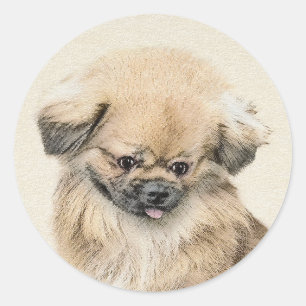Pekingese Painting - Cute Original Dog Art Classic Round Sticker