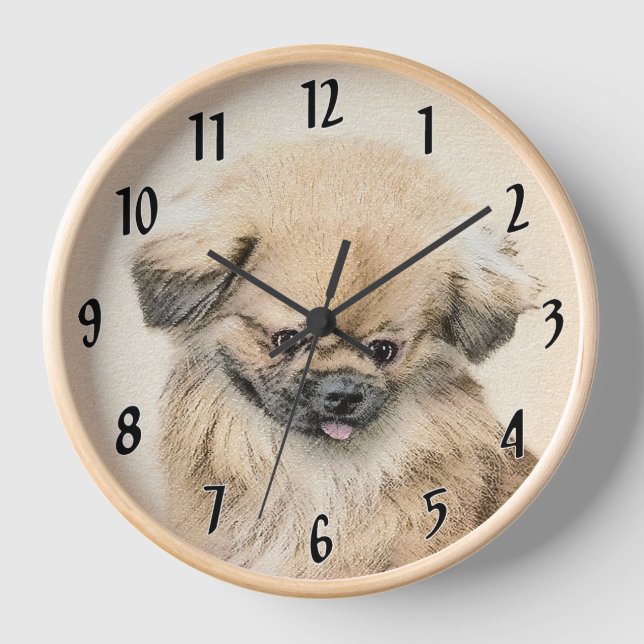 Pekingese Painting - Cute Original Dog Art Clock (Front)