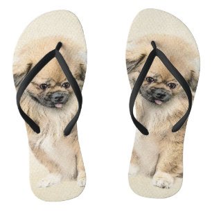 Pekingese Painting - Cute Original Dog Art Flip Flops