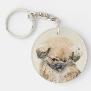 Pekingese Painting - Cute Original Dog Art Keychain
