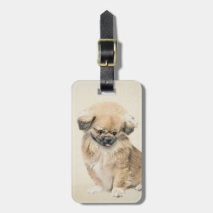 Pekingese Painting - Cute Original Dog Art Luggage Tag