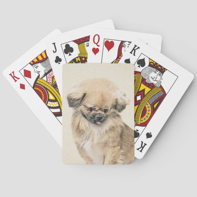 Pekingese Painting - Cute Original Dog Art Playing Cards (Back)