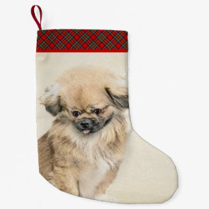 Pekingese Painting - Cute Original Dog Art Small Christmas Stocking