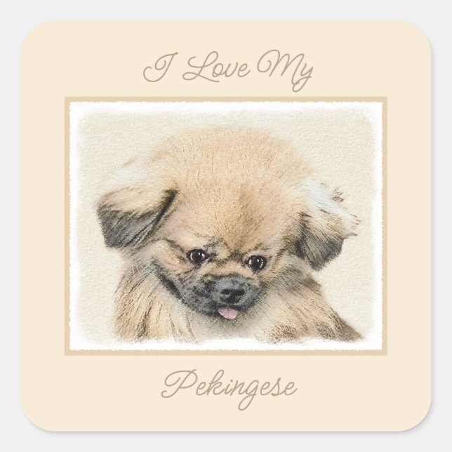 Pekingese Painting - Cute Original Dog Art Square  Sticker (Front)