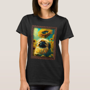 Pekingese Painting Sunflower Flower Mom Women Flor T-Shirt