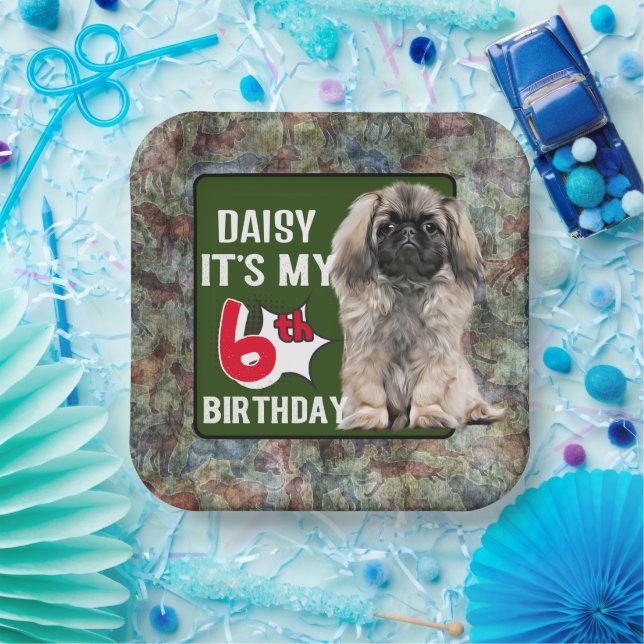 Pekingese Personalized 6th birthday party Paper Plate (Party)