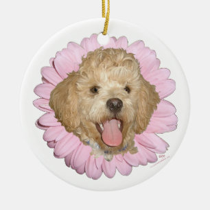 Pekingese / Poodle Mix Springtime Flower Ceramic Ornament