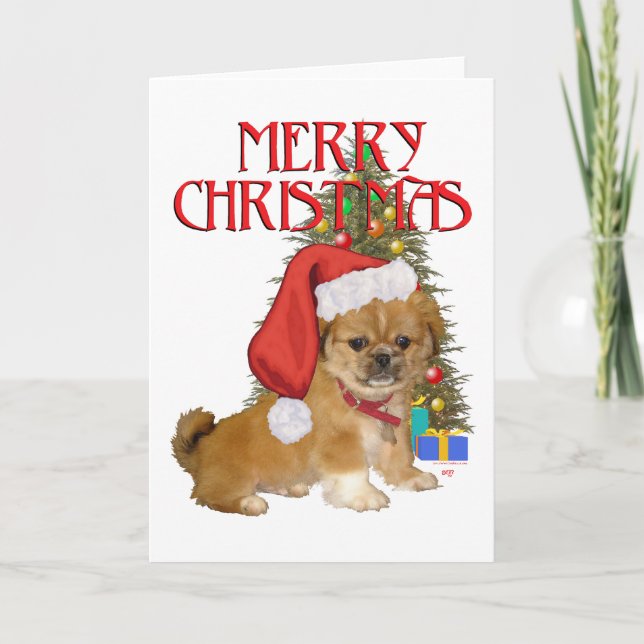 Pekingese Pup First Christmas Holiday Card (Front)