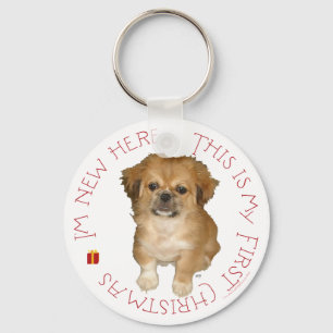 Pekingese Pup First Christmas Keychain