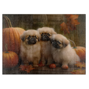 Pekingese Puppy Autumn Delight Pumpkin Cutting Board