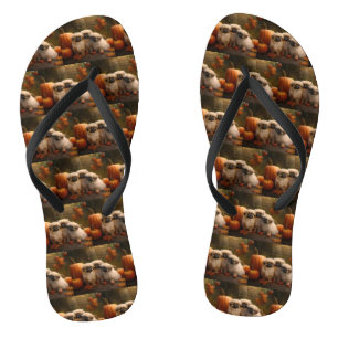 Pekingese Puppy Autumn Delight Pumpkin  Flip Flops