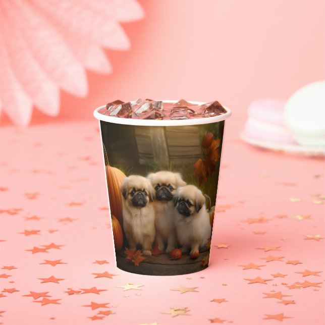 Pekingese Puppy Autumn Delight Pumpkin  Paper Cups (Insitu)