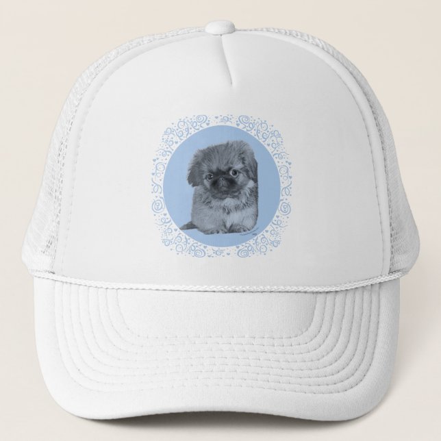 Pekingese Puppy Blue Trucker Hat (Front)