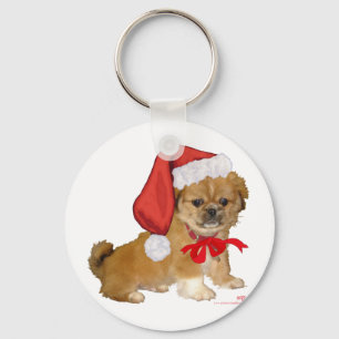 Pekingese Puppy Christmas Keychain