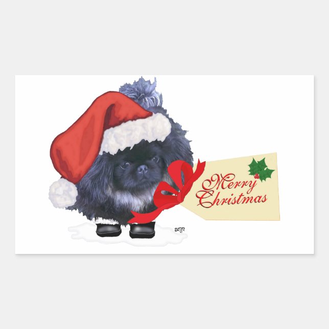 Pekingese Puppy Christmas Sticker (Front)