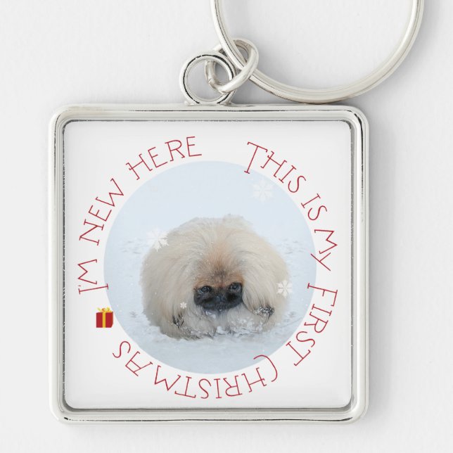 Pekingese Puppy First Christmas Keychain (Front)