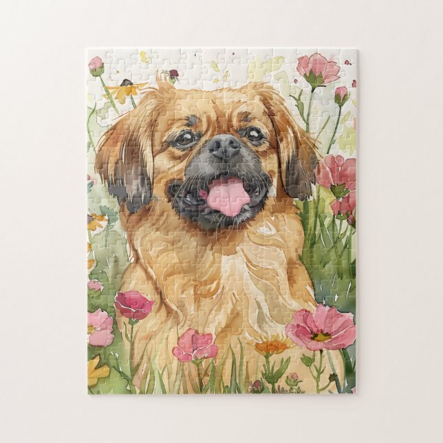 Pekingese Puzzle – Watercolor Dog Art (Vertical)