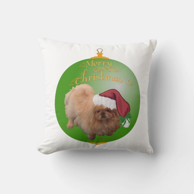 Pekingese Santa Ornament Throw Pillow (Front)