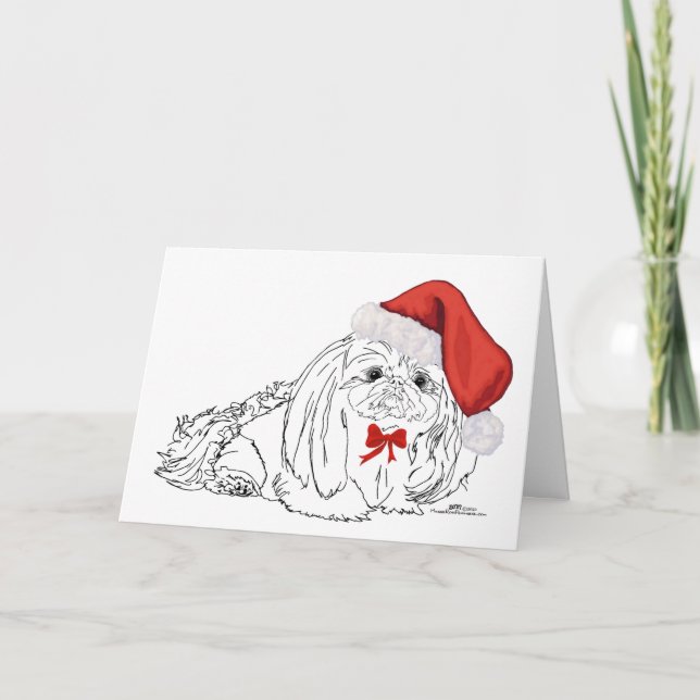 Pekingese Santa Sketch Holiday Card (Front)