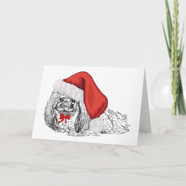 Pekingese Santa Sketch Holiday Card (Front)