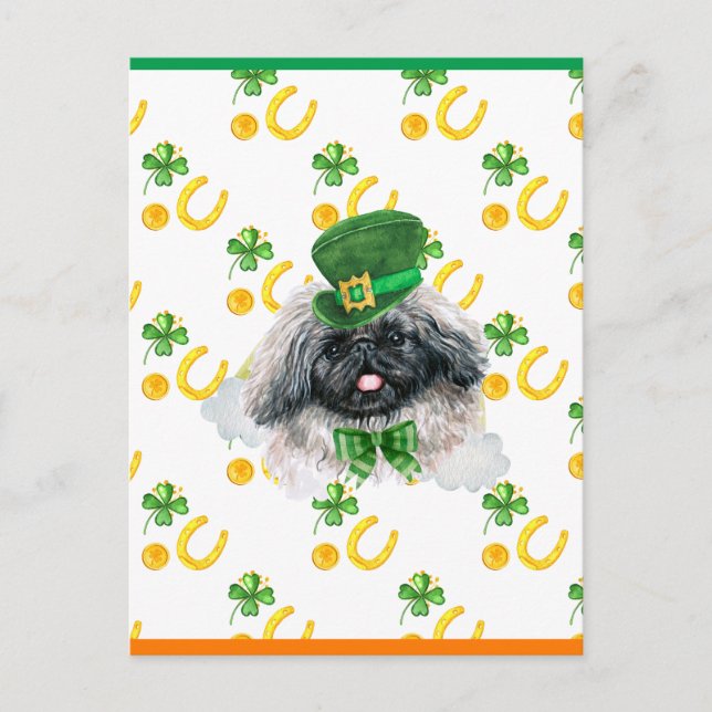 Pekingese Shamrock St. Patricks Day Holiday Postcard (Front)