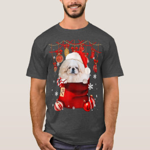 Pekingese Snow Ball Dog in Pocket Bag Winter Chri T-Shirt