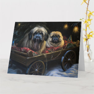 Pekingese Snowy Sleigh Christmas Decor  Card