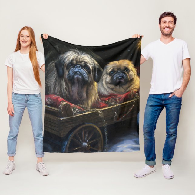 Pekingese Snowy Sleigh Christmas Decor  Fleece Blanket (In Situ)