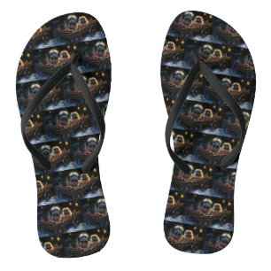 Pekingese Snowy Sleigh Christmas Decor  Flip Flops