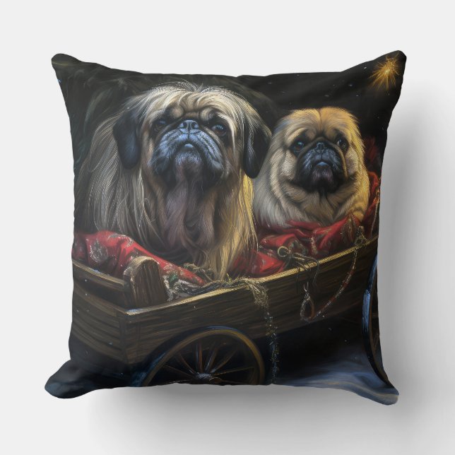 Pekingese Snowy Sleigh Christmas Decor  Throw Pillow (Front)