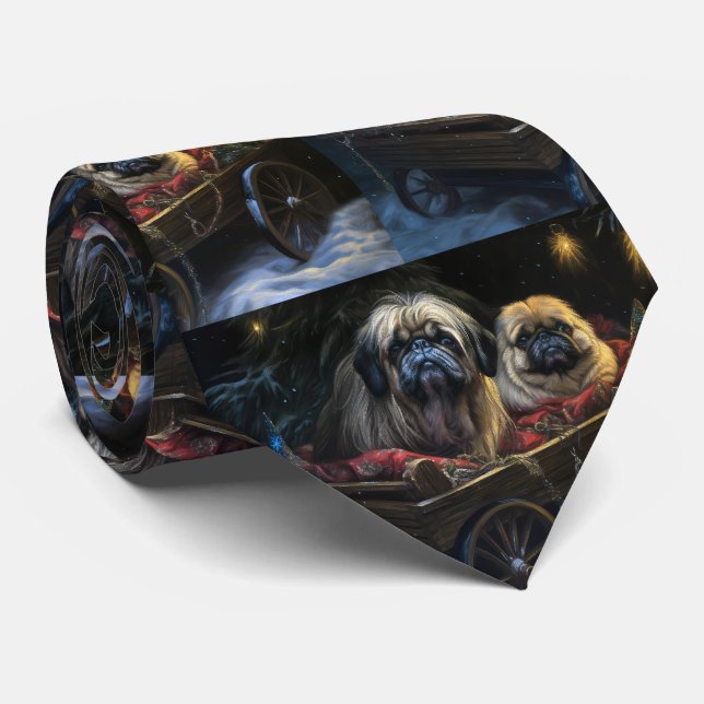 Pekingese Snowy Sleigh Christmas Decor  Tie (Rolled)
