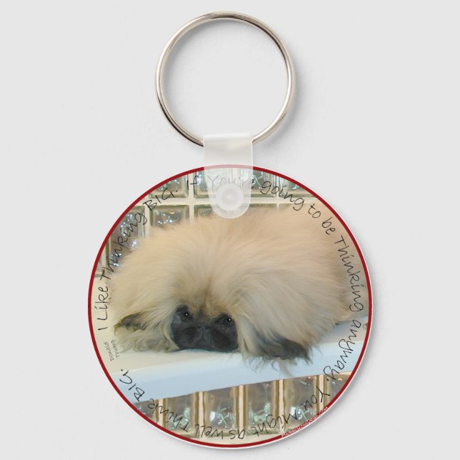 Pekingese Thinking Big Keychain (Front)