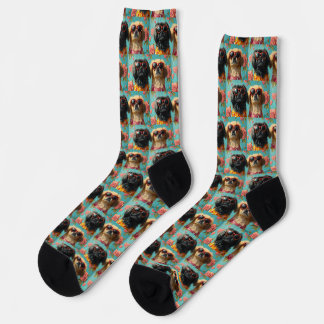 Pekingese With Heart Roses Valentine's Day Socks