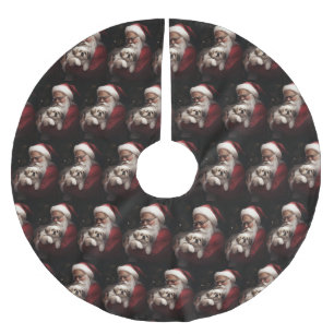 Pekingese With Santa Claus Festive Christmas Brushed Polyester Tree Skirt