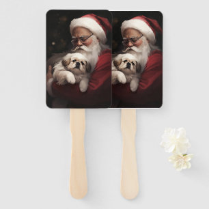 Pekingese With Santa Claus Festive Christmas Hand Fan