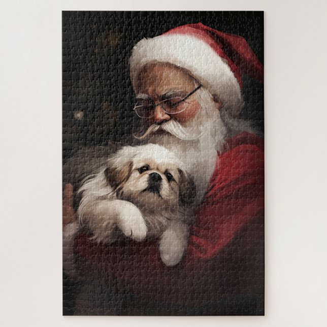 Pekingese With Santa Claus Festive Christmas Jigsaw Puzzle (Vertical)