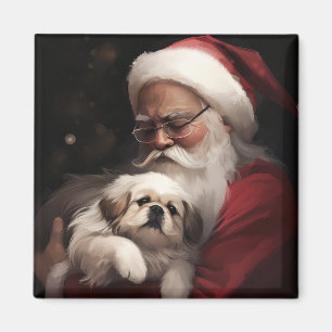 Pekingese With Santa Claus Festive Christmas Magnet