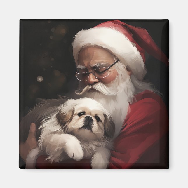 Pekingese With Santa Claus Festive Christmas Magnet (Front)