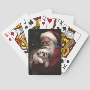 Pekingese With Santa Claus Festive Christmas Playing Cards