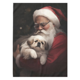 Pekingese With Santa Claus Festive Christmas Tablecloth